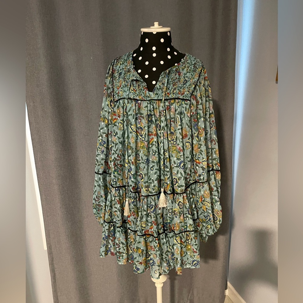 NWOT Free people teal flowered tunic | size small